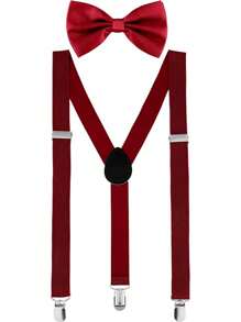 Men's Suspender & Bow Tie Set, Elastic Brace With Bow Tie Set, Suitable For Daily Wear, Weddings, Banquets, Parties, Suitable For Teens, Summer Casual Outdoor Athletic Or Vacation Travel Or Graduation Gifts Or Birthday Dress Accessories Or Daily Wear
