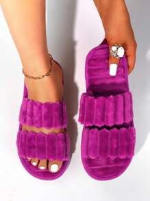 Fall/Winter Women's Fashion Double-Strap Fluffy Plush Soft Bottom Quiet Bedroom Slippers, Suitable For Newlyweds