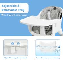 4 In 1 Baby High Chair Convertible Toddler Table Chair Set With PU Cushion Beige/Gray/Brown/Pink - 灰色 - 查看 8