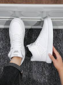 Giày thể thao đế bằng cổ cao dành cho nam, Giày trượt ván ngoài trời buộc dây trơn, Giày thường ngày mới 2024 dành cho nam, Thích hợp cho các hoạt động ngoài trời, Hẹn hò, Mọi mùa - trắng - Xem 3