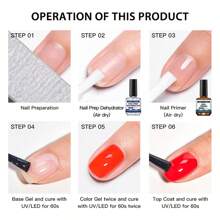 MEET ACROSS 5pcs Gel Nail Polish Set, Includes 15ml Acid-Free Acrylic Base Coat, Nail Dehydrator, 7ml Gel Base Coat, No Wipe Top Coat And Matte Top Coat, Removable UV/LED Gel Nail Polish, Manicure Set, Nail Care, DIY Nail Salon, Gift For Women Nails - 彩色 - 查看 11