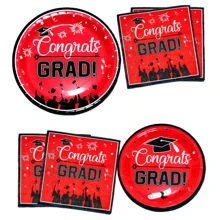 Hakunofo 72Pcs Graduation Party Supplies 2025 Graduation Party Dinnerware Set, Red Disposable Paper Plates Napkins For Congrats Grad Party Decorations, Serve 24