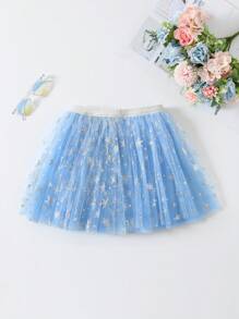 New Style Young Girl Snowflake Print Mesh Skirt - Blue - View 2