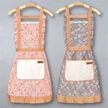 Delantal de estilo princesa con encaje floral, con bolsillo práctico para limpiar las manos, resistente al agua y al aceite, de uso múltiple para la cocina y la sala de estar