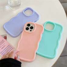 1pc Colorful Simple Macaron Material 3D Wavy Mint Green Matte European American Dream-Like Pastel Color Full Coverage Anti-Fall Fresh Cream Wave Style Cell Phone Case, Compatible With Apple/ Waterproof Shockproof Scratch Resistant,International Version, Not The Domestic Version - Green - View 3