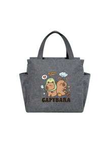 保温午餐盒袋、河马印花冷藏袋、便携式旅行野餐袋、办公室、学校、礼物用的保温午餐手提袋