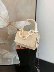 1 Girl's Handbag, Simple Casual Fashion Style, Large Capacity Lightweight Girl's Small Square Bag, Solid Color Pu Leather Fabric Magnet Closed Detachable Chain, Multiple Carrying Methods In One Bag, Suitable For Daily Use By Girl Shopping And Traveling