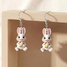 1 Pair Of Cute Rabbit Earrings, 2D Flat Women's Pendant Earrings, Suitable For Daily/Holiday Jewelry Accessories, Can Be Given As Easter Gifts To Girlfriends.