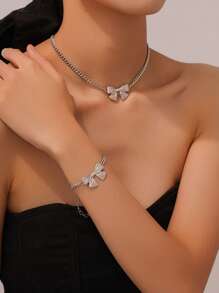 2 件套蝴蝶结手链项链女士套装适合作为礼物送给朋友