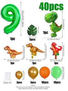 40pcs/Set Tropical Jungle Party Decorations, Including 32" Numeric Balloons (0-9), Cartoon Dinosaur Foil Balloon Decor Numeric Shapes, PE Decor Balloon Columns, Suitable For Birthday Party, Giant Cute Dinosaur Birthday Party Decoration Set, Suitable For Jungle Dinosaur Theme Decorations - 彩色 - 查看 16