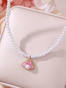 Sanrio 1 Piece 4mm 珍珠 Kumi 猫 Meidi 玉狗珍珠项链 Bestie 同款项链 - 彩色 - 查看 5