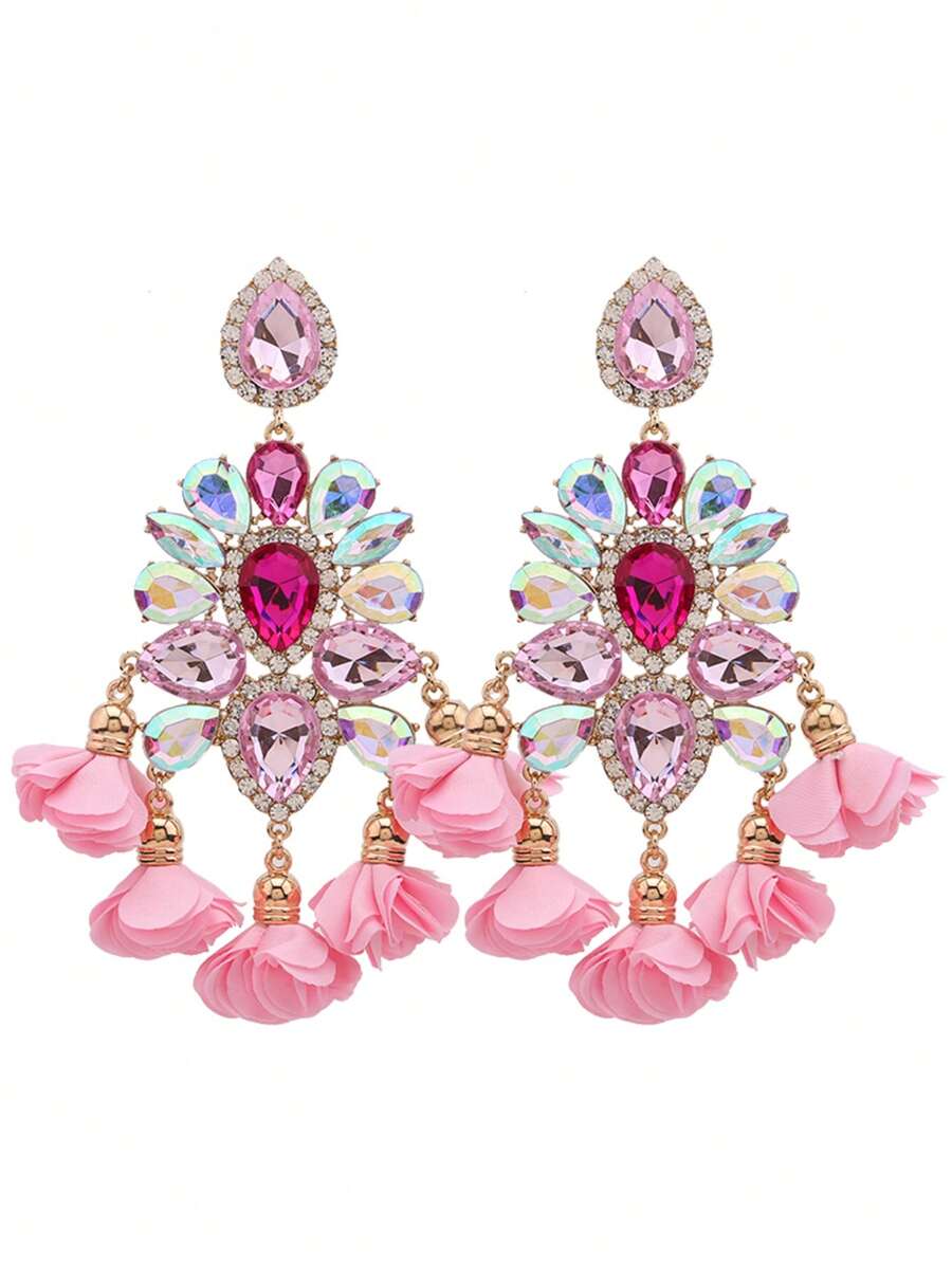 sehuoran 大号水钻花朵流苏耳坠耳环，波西米亚风格锌合金女士首饰