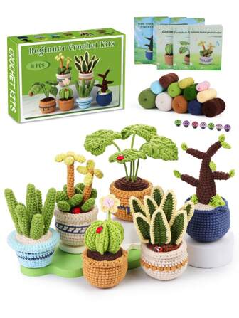 1 Set Crochet Plant Pot Craft Kit, DIY Yarn Crochet Amigurumi Dolls, Home Decor, Includes Basic Accessories And Instructions, Suitable For Beginners