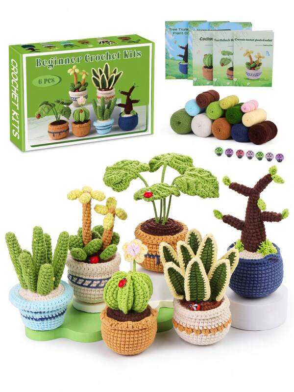 1 Conjunto Kit de Artesanato de Vaso de Plantas de Crochê, Bonecos de Crochê Amigurumi DIY de Fio, Decoração para Casa, Inclui Acessórios Básicos e Instruções, Adequado para Iniciantes