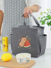 保温午餐盒袋、河马印花冷藏袋、便携式旅行野餐袋、办公室、学校、礼物用的保温午餐手提袋