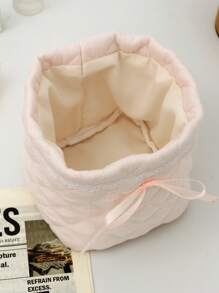 1个可爱粉蓝立体蝴蝶结蕾丝收纳篮，桌面杂物收纳篮，防水化妆品收纳篮，适合返校使用 - 彩色 - 查看 5