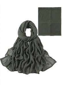 Set de 2 piezas: 1 pieza Hiyab a juego de jersey y 1 pieza Gorro interior de bambú, unicolor, cómodo, amigable con la piel, transpirable, adecuado para la cobertura conservadora diaria para vestir - verde militar oscuro - Ver 18