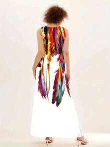 Casual Fashion Posey Dress V-Neck Long Pocket Dress Plus-Size Women's Dress