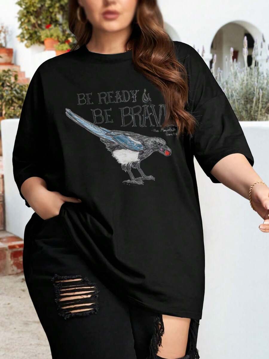 Brave Magpie Inspired By The Mountain Goats Lyrics - Plus Size Oversize Women T-Shirt For Bird Lovers - Black - View 1