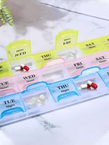 1pc Portable 21 Compartment Pill Box, 3 Colors (Blue, Yellow, Pink), Large Capacity Medicine Storage Container, Dust-Proof Clean Hygienic Travel Case, Divided For Morning, Noon And Night, 7-Day Weekly Pill Organizer With Flip-Top Lid