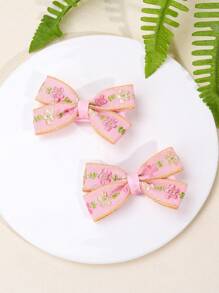 2 件装花朵刺绣发饰，适合女婴，花卉蝴蝶结鳄鱼夹，优雅发夹，度假发夹，女童蝴蝶结，婴儿发饰 - 花朵刺繡 - 查看 5