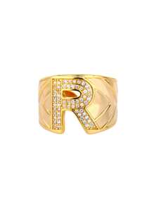 1pc Luxury Zirconia Initial Letter Rings For Women Stainless Steel Chunky Wide Open Finger Ring Hip Hop Fashion Jewelry Gifts