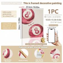 1 Pieza de impresión en lienzo de arte decorativo contemporáneo, póster moderno y simple de la bola de billar rosa de la suerte, arte de pared de chica linda y elegante, pieza de decoración de interiores para dormitorio, sala de estar, oficina en casa, comedor, dormitorio, apartamento, decoración minimalista de habitación