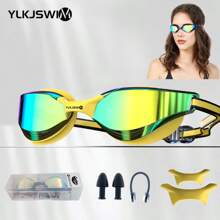 YLKJSWIM 1pc Coated Swim Goggles For Men & Women, UV Protection Anti-Fog Large Field Of Vision Competition Level Swimming Goggles, Outdoor Swimming Gear, Colorful Lens, 3-Stage Adjustable Nose Bridge, Includes Carrying Case, Nose Clip & Ear Plugs, New Summer Product, Beach Essentials, Beach Accessories, Pool Float