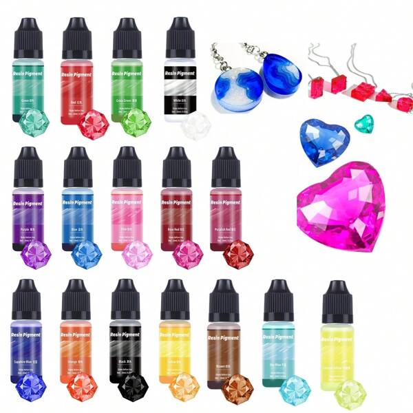 Crystal Epoxy Resin Pigment - Vivid Colors Clear Transparent Epoxy Resin Dye For UV Resin Coloring, DIY Resin Art Jewelry Making - Concentrated UV Resin Colorant For Paint, Tumbler, Craft - 0.35 Oz/10ml Each
