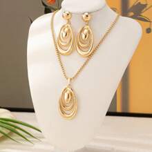 3 Pcs/Set Fashionable Creative Multi-Circle Water Drop Earring & Necklace Set, Suitable For Women Daily Occasions And Parties