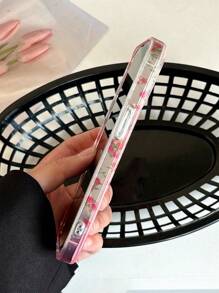 韩国春季 Y2K 玫瑰花朵心形蕾丝条纹 IMD 手机壳适用于 iPhone 16 Promax 15 Promax 14 13 Pro 时尚 INS 防震后盖 - 粉色 - 查看 7