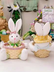 1 件可爱粉色复活节兔子储物篮装饰物、糖果篮、鸡蛋储物篮、架子篮、水果篮，用于节日装饰派对、日常家居装饰、餐桌装饰、篮子、储物篮、汽车配件、厨房、浴室收纳架、厨房配件、房间装饰、家居装饰 - 粉色 - 查看 6