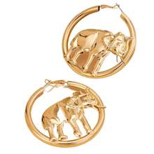 波西米亚金色镂空大象耳环，时尚女士珠宝