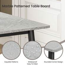 Dining Table And Chairs Set Of 4, 120CM Marble Effect Dining Table With 4 Faux Leather High Back Dining Chairs,Modern Dining Table Set For Home/Kitchen Office - Grey Table and 4 Grey Chairs - View 6