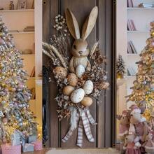 1pc 2D Easter Bunny & Egg Wreath Door Curtain - 35.4*70.9in Polyester, Rustic Country Design With Lifelike Rabbit & Decorative Eggs, Ideal For Home Entrance, Garden Patio & Event Party Decor - Multicolor - View 8
