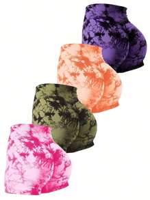 4 قطع شورت لياقة ملون لظهر المرأة بخصر عالي لليوجا والرياضة، شورت رافع للأرداف - متعدد الألوان - مشاهدة 1