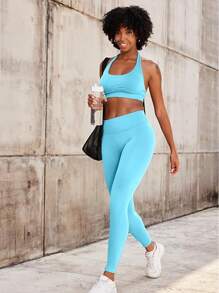 VOYJOY Women Seamless Impact Leggings Scrunch Workout Leggings Medium Waist Tummy Control Butt Lifting Gym Yoga Pants Fall Clothes For Women  Black Leggings - xanh nhạt - Xem 3