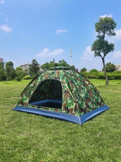 Tenda de acampamento dobrável para áreas externas, 2 pessoas, barraca de fácil instalação com cores correspondentes, proteção solar, à prova d'água, tela de malha, bolsa de armazenamento, cor aleatória, vários tamanhos disponíveis