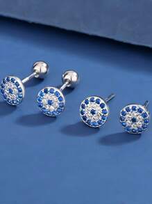 纯银可爱钻石满钻恶魔之眼耳环女款个性创意微镶锆石小耳骨钉