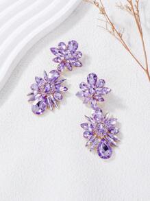 juran 1 Pair Ladies Exaggerated Rhinestone Flower Pendant Earrings, Wedding/Date/Party Gift Jewelry