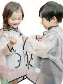 Kids Boys Girls  Rain Coat Waterproof Hooded Protective Poncho Jacket With Pockets 1-10 Years - trắng - Xem 3