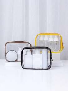 1 pieza Bolsa de maquillaje de viaje transparente e impermeable - Hipoalergénica, con cremallera, estuche cosmético portátil, organizador de aseo y tocador perfecto para uso diario y viajes, bolsa de aseo, bolsa de viaje, bolsa de maquillaje, artículos escolares, artículos esenciales para damas, para la universidad, el baño, las vacaciones y los días festivos