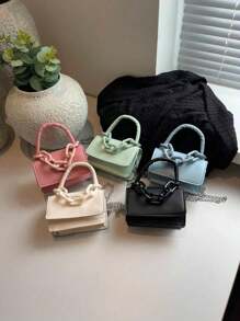 1 Girl's Handbag, Simple Casual Fashion Style, Large Capacity Lightweight Girl's Small Square Bag, Solid Color Pu Leather Fabric Magnet Closed Detachable Chain, Multiple Carrying Methods In One Bag, Suitable For Daily Use By Girl Shopping And Traveling