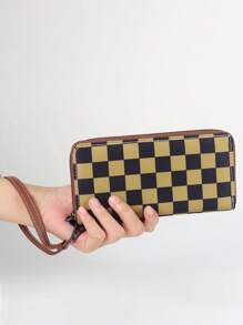 女士 RFID 棋盘图案钱包 带防水零钱包和卡槽 时尚简约设计棋盘格钱包 钱包 长款钱包