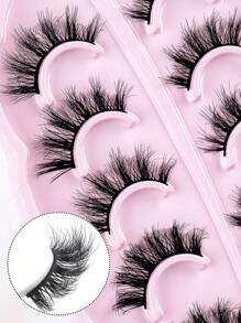 5pairs/Set Natural Faux Mink Hair Fluffy Manga Lashes Clear Band Eyelashes Japanese Cosplay Faux Mink Lashes Dramatic Anime Lashes,Cat Eye Fox Eye Imitation Mink False Eyelashes Sexy Lashes Extension Makeup Cat Eye False Eyelashes 3d Faux Mink Eyelashes Soft Natural Makeup,Pink Leaf Tray, Suitable For Travel,Work Party Carrying,Nice Gift,Christmas Gift For Women - 交叉款 - 查看 3