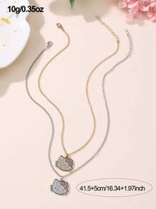 2件套三丽鸥猫脸吊坠项链，情侣/闺蜜饰品 - 彩色 - 查看 4