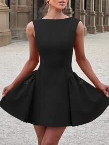 Sleeveless Slim Fit Puffy Dress, Wedding Guest Dress