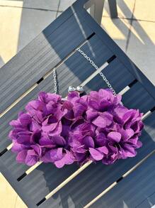 Elegant Purple Floral Petal Satin Evening Clutch Bag – Double Chain Design, Handheld & Crossbody, Perfect For Prom, Weddings, Parties, Cocktail Events, Graduation, And Formal Occasions