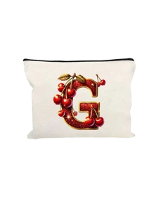 Witte make-uptas van polyestervezel, kleine witte tas, glanzend gouden kersenrode letters A-Z bedrukt patroon, make-uptas, draagbare toilettas, Moederdagcadeau, perfect cadeau voor moeders, herbruikbare make-uptas, eenvoudige grote capaciteit reismake-uptas voor vrouwen, oortelefoon, datakabel, accessoire-opslag, muntzak, multifunctioneel draagbaar cadeau voor vrouwen