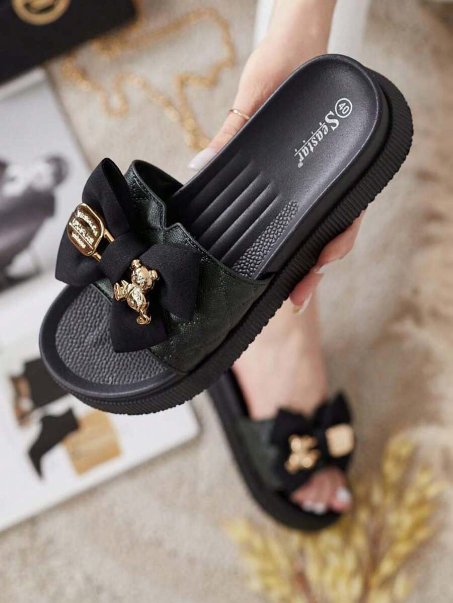 Royalfashion Women's Lemini Bow Flip-Flops - Black - View 1
